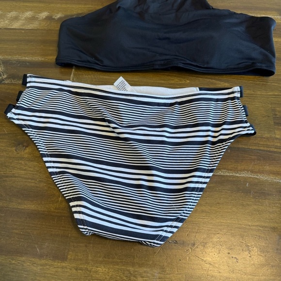 Sunn Lab Swim Black White Strapy Bikini Set Stripe M - Picture 2 of 4
